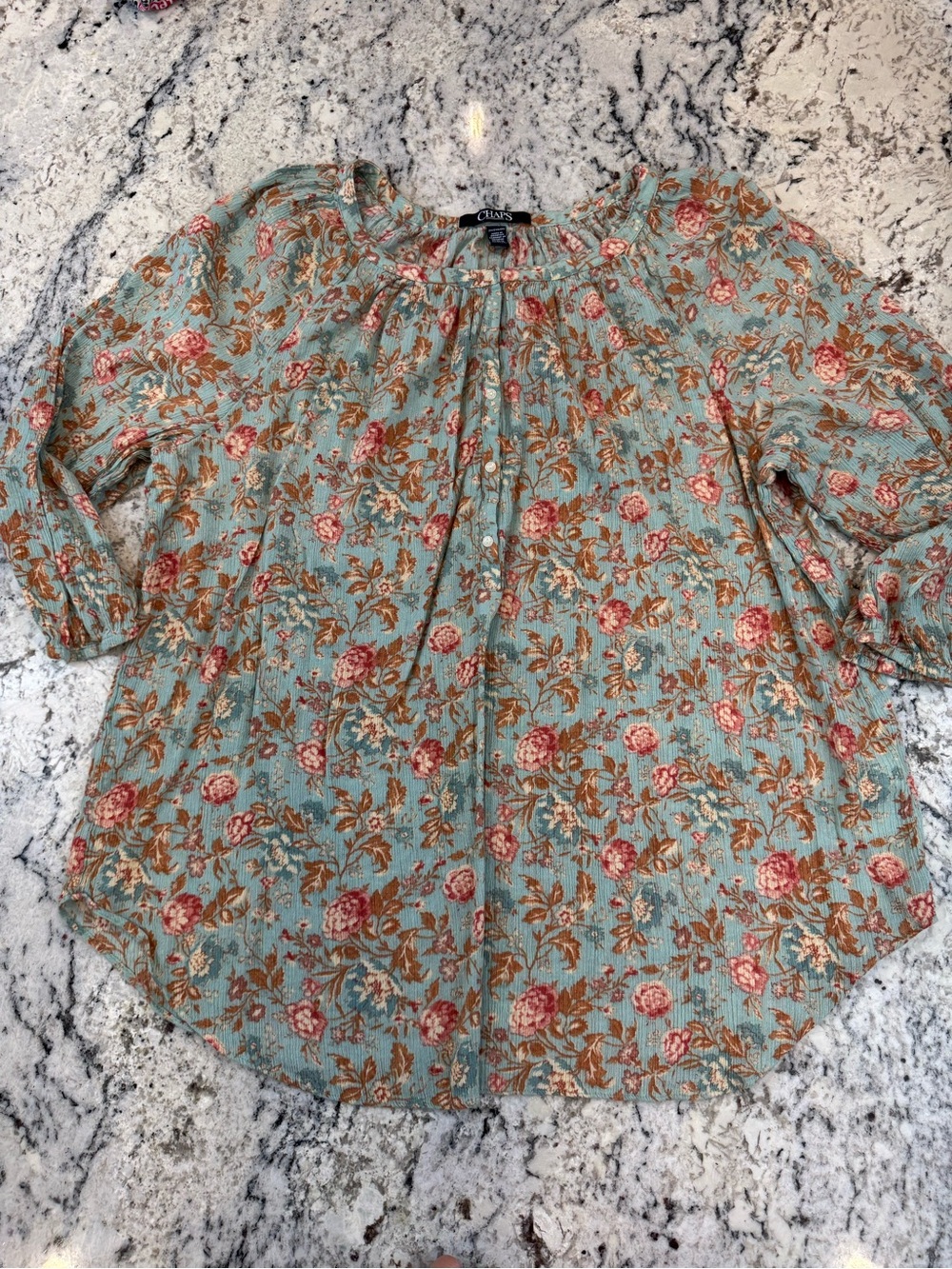 CHAPS Floral Boho Peasant Tunic Blouse Size 2X Blue Pink Cotton Viscose - Picture 4 of 11